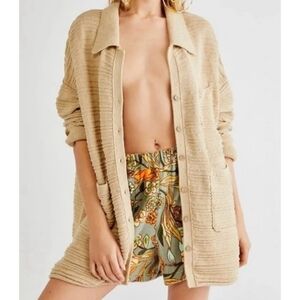 Free People Beach Day Dreaming Chenille Knit Cardigan In Beige Size S Oversized